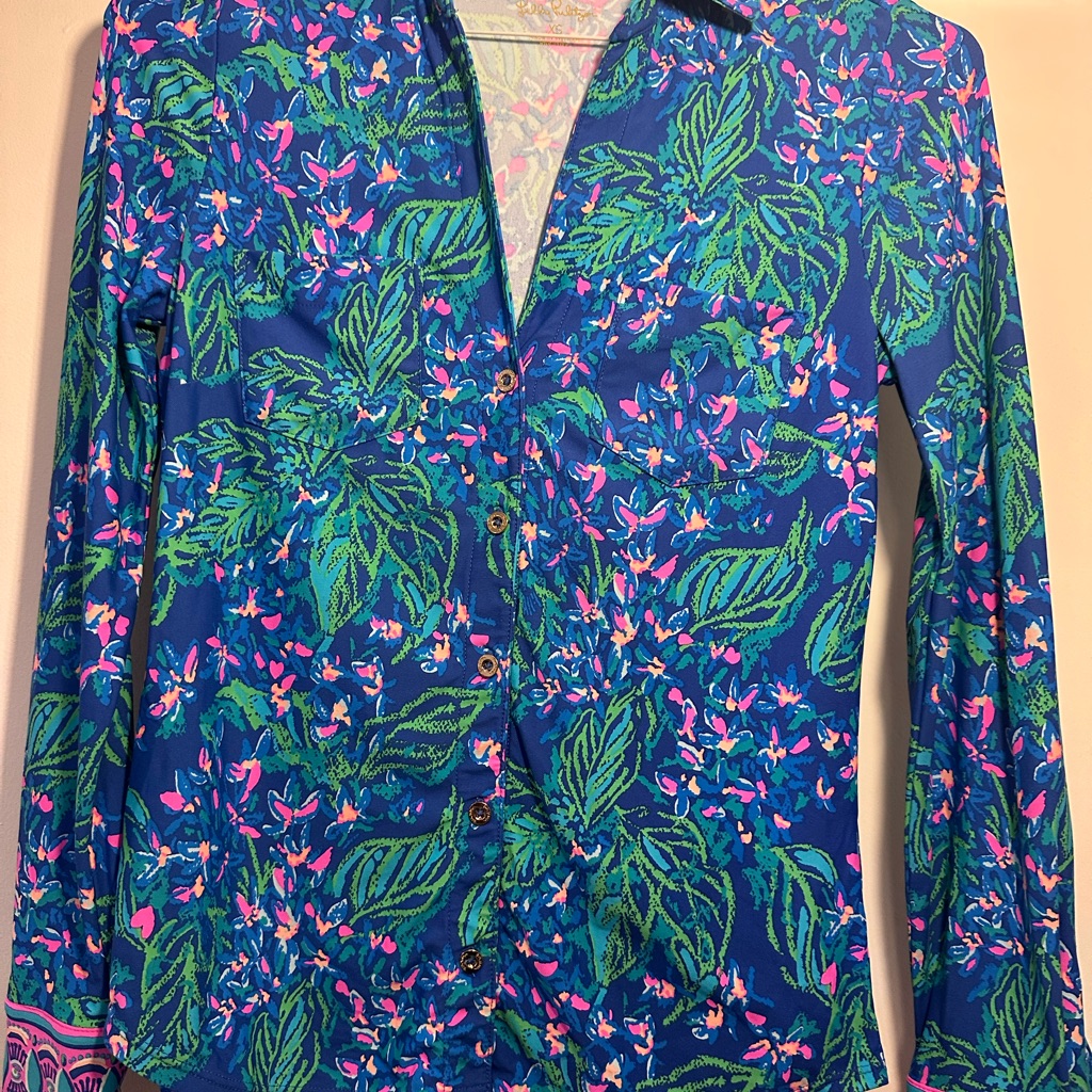 Lilly Pulitzer Blue Green Floral Print Size Xs